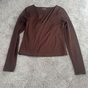 Old Navy Women's Brown Long Sleeve V Neck Top